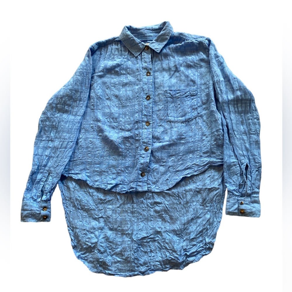 Anthropologie Pilcro and the Letterpress Blue Linen Button Down Top. Size 0. - Picture 11 of 11